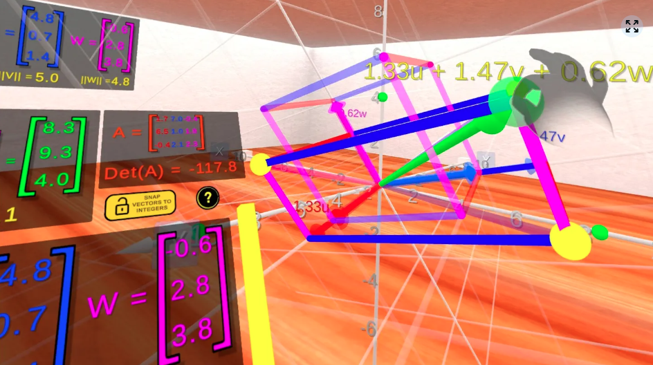 Screenshot of the VR Linear Algebra App